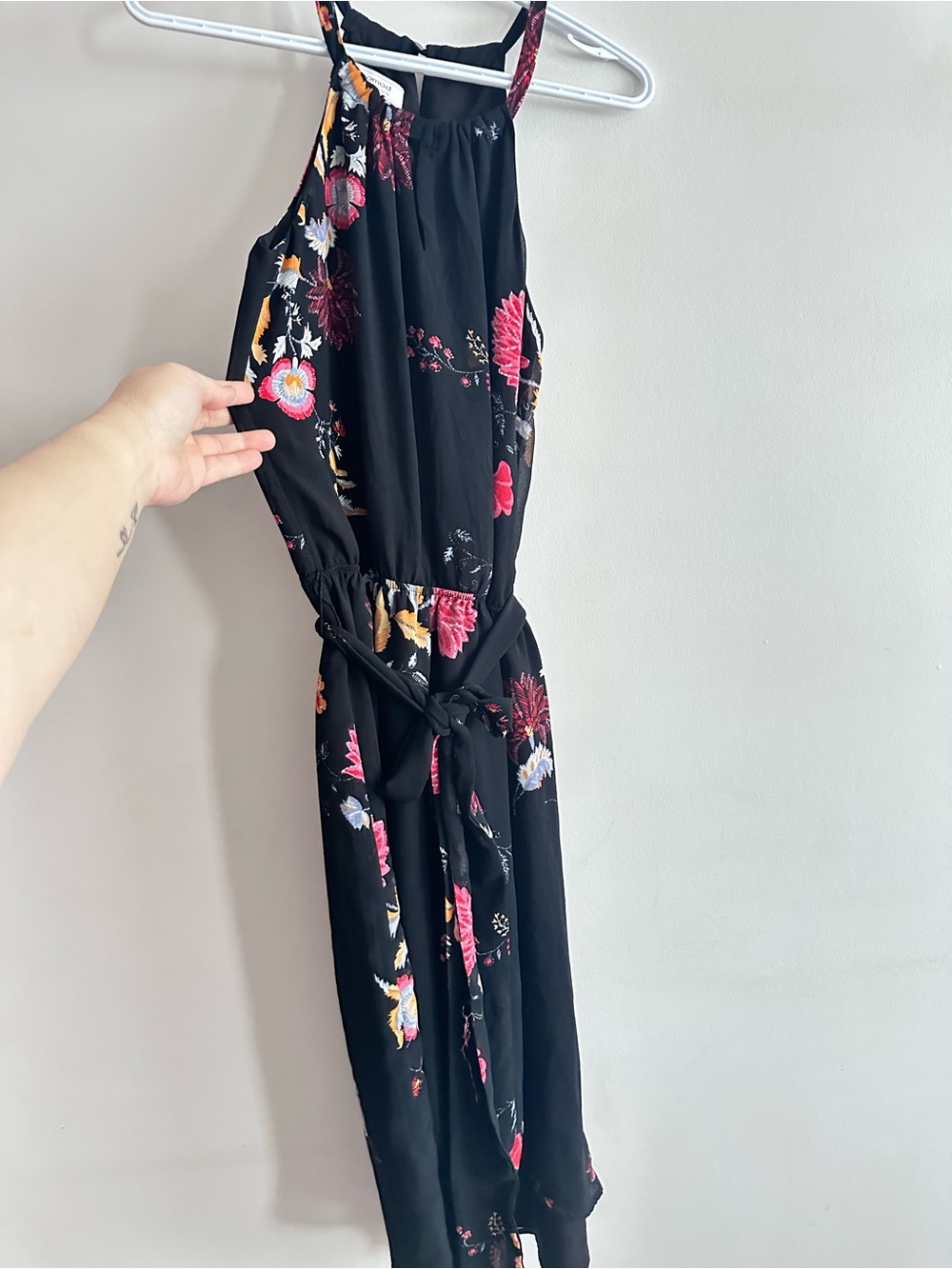 Promod Black Floral Maxi Dress with Pink and Yellow Accents